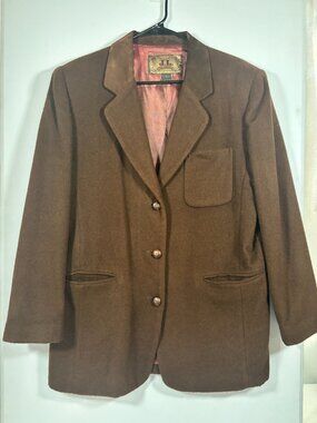 Vintage JL Colebrook Brown Wool Blend Blazer Jacket Lining Size Large